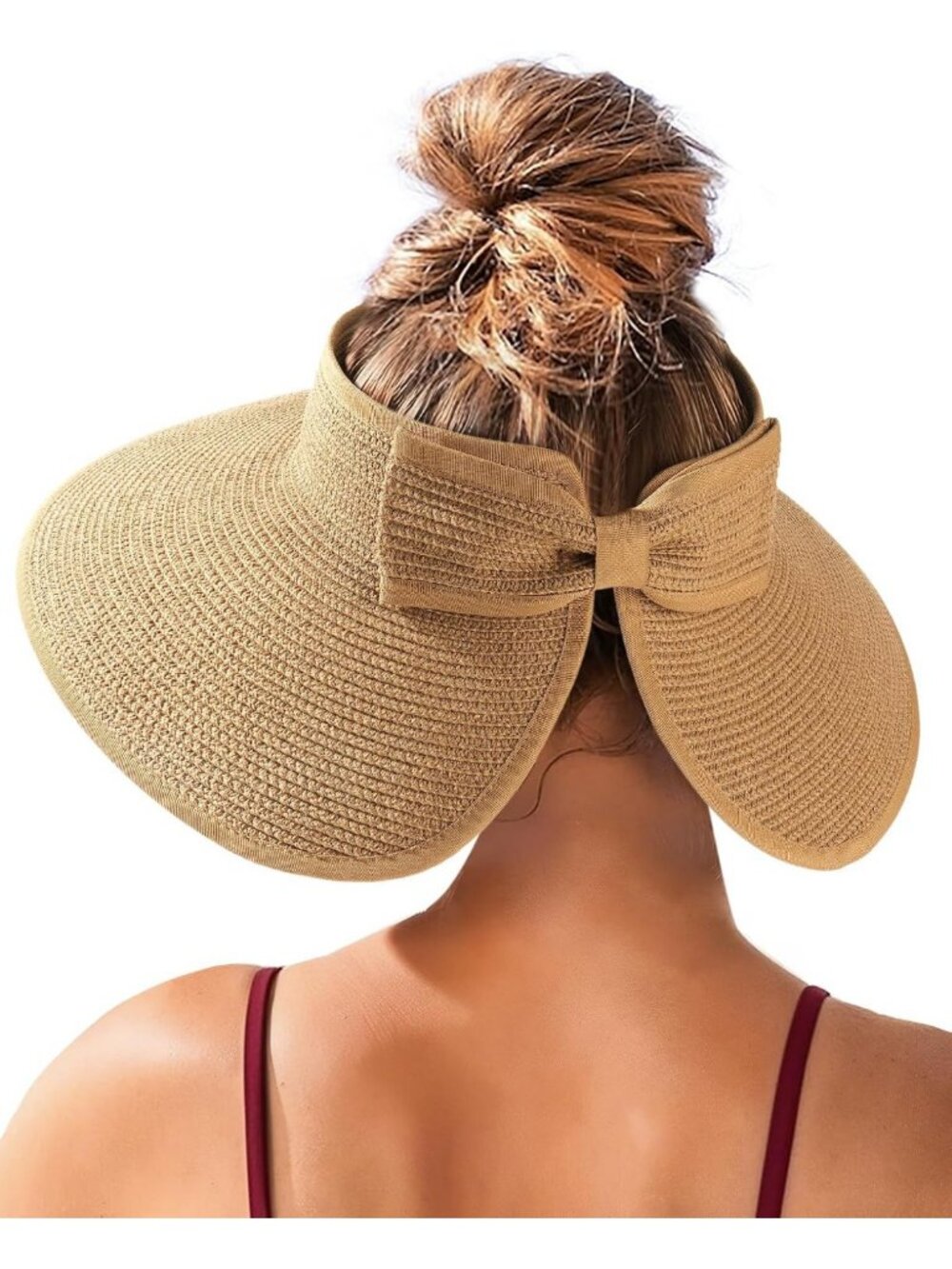 Wide Brim Straw Sun Hat for Women | UV Protection, Foldable, Ponytail Friendly